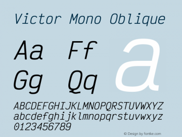 Victor Mono Oblique Version 1.310 Font Sample