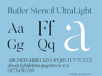 ButlerStencil-UltraLight 1.000 Font Sample