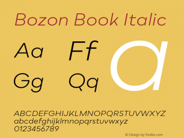 Bozon Book Italic Version 1.000;PS 001.000;hotconv 1.0.88;makeotf.lib2.5.64775图片样张