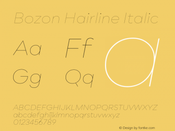 Bozon Hairline Italic Version 1.000;PS 001.000;hotconv 1.0.88;makeotf.lib2.5.64775图片样张