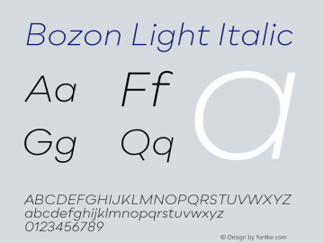 Bozon Light Italic Version 1.000;PS 001.000;hotconv 1.0.88;makeotf.lib2.5.64775图片样张