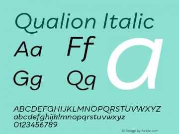 Qualion-Italic Version 1.000;PS 001.000;hotconv 1.0.88;makeotf.lib2.5.64775图片样张