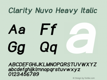 Clarity Nuvo Heavy Italic Version 1.000;PS 001.000;hotconv 1.0.88;makeotf.lib2.5.64775 Font Sample