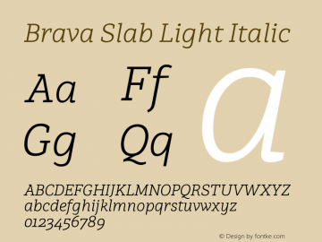 BravaSlab-LightItalic Version 1.000 | wf-rip DC20181220 Font Sample