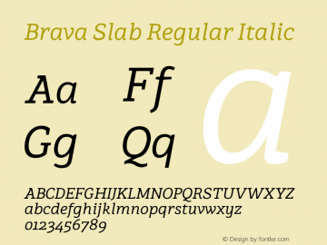 BravaSlab-RegularItalic Version 1.000 | wf-rip DC20181220 Font Sample