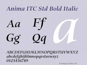 AnimaITCStd-BoldItalic Version 1.01 Font Sample