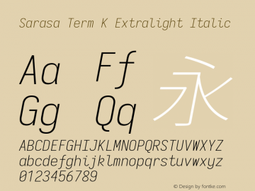 Sarasa Term K Extralight Italic Version 0.12.7; ttfautohint (v1.8.3) Font Sample