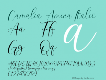 Camalia Amira Italic Version 1.00;May 7 Font Sample