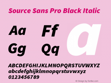 Source Sans Pro Black Italic Version 1.065;PS Version 2.0;hotconv 1.0.79;makeotf.lib2.5.61930 Font Sample