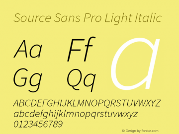 Source Sans Pro Light Italic Version 1.065;PS 2.0;hotconv 1.0.79;makeotf.lib2.5.61930 Font Sample