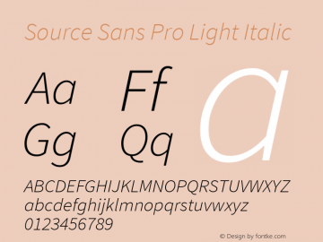 Source Sans Pro Light Italic Version 1.065;PS Version 2.0;hotconv 1.0.79;makeotf.lib2.5.61930图片样张
