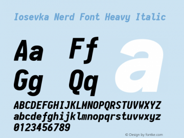 Iosevka Heavy Italic Nerd Font Complete 1.14.2; ttfautohint (v1.7.9-c794) Font Sample