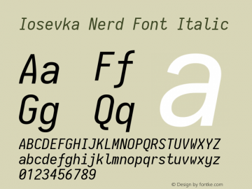 Iosevka Italic Nerd Font Complete 1.14.2; ttfautohint (v1.7.9-c794) Font Sample