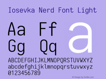 Iosevka Light Nerd Font Complete 1.14.2; ttfautohint (v1.7.9-c794) Font Sample