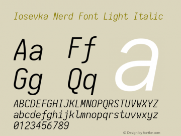 Iosevka Light Italic Nerd Font Complete 1.14.2; ttfautohint (v1.7.9-c794)图片样张