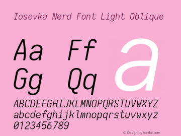 Iosevka Light Oblique Nerd Font Complete 1.14.2; ttfautohint (v1.7.9-c794) Font Sample