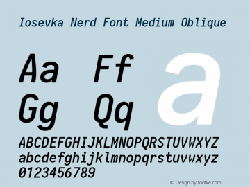 Iosevka Medium Oblique Nerd Font Complete 1.14.2; ttfautohint (v1.7.9-c794) Font Sample