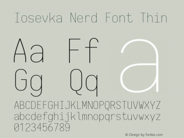 Iosevka Thin Nerd Font Complete 1.14.2; ttfautohint (v1.7.9-c794) Font Sample