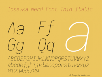 Iosevka Thin Italic Nerd Font Complete 1.14.2; ttfautohint (v1.7.9-c794) Font Sample