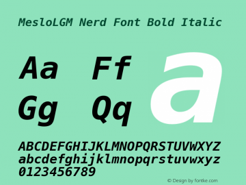 Meslo LG M Bold Italic Nerd Font Complete 1.210 Font Sample