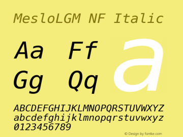 Meslo LG M Italic Nerd Font Complete Mono Windows Compatible 1.210图片样张