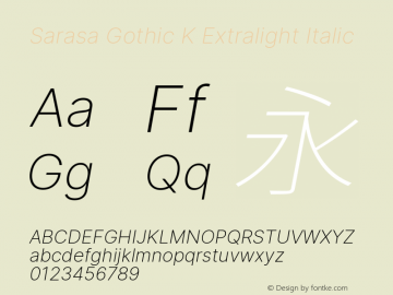 Sarasa Gothic K Extralight Italic Version 0.12.5; ttfautohint (v1.8.3) Font Sample