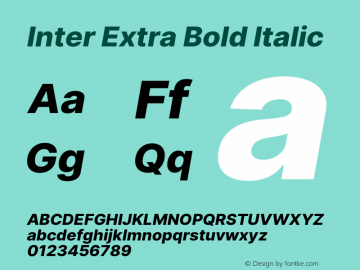 Inter Extra Bold Italic Version 3.013;git-d82f67bfa Font Sample
