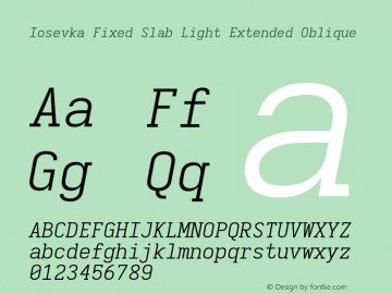 Iosevka Fixed Slab Light Extended Oblique 3.0.0-rc.7 Font Sample