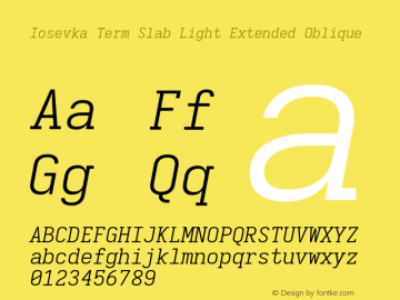 Iosevka Term Slab Light Extended Oblique 3.0.0-rc.7 Font Sample