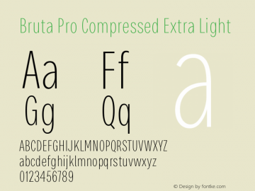 Bruta Pro Compressed Extra Light Version 1.030;PS 001.030;hotconv 1.0.88;makeotf.lib2.5.64775 Font Sample