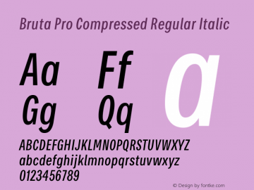 Bruta Pro Compressed Regular Italic Version 1.030;PS 001.030;hotconv 1.0.88;makeotf.lib2.5.64775 Font Sample