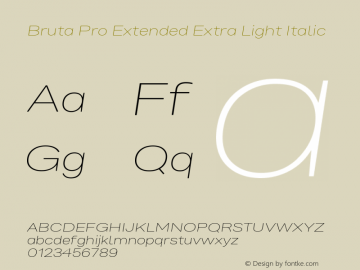 Bruta Pro Extended Extra Light Italic Version 1.030;PS 001.030;hotconv 1.0.88;makeotf.lib2.5.64775 Font Sample