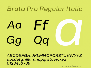 Bruta Pro Regular Italic Version 1.030;PS 001.030;hotconv 1.0.88;makeotf.lib2.5.64775 Font Sample