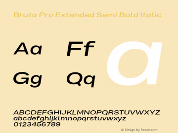 Bruta Pro Extended Semi Bold Italic Version 1.030;PS 001.030;hotconv 1.0.88;makeotf.lib2.5.64775 Font Sample