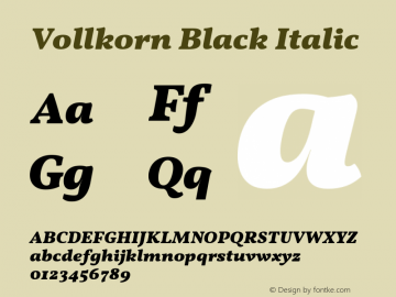 Vollkorn Black Italic Version 5.000; ttfautohint (v1.8.3) Font Sample