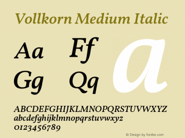 Vollkorn Medium Italic Version 5.000; ttfautohint (v1.8.3)图片样张