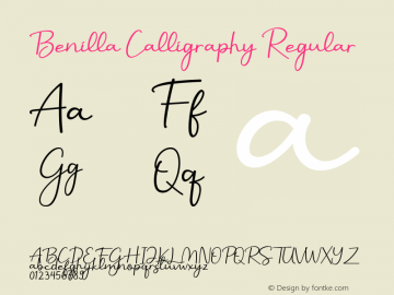 Benilla Calligraphy Version 1.00;June 9, 2020;FontCreator 11.5.0.2430 32-bit图片样张