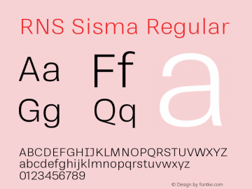 RNS Sisma Regular Version 2.008;PS 002.008;hotconv 1.0.88;makeotf.lib2.5.64775 Font Sample