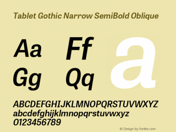 TabletGothicNarrowSb-Italic 1.000 Font Sample