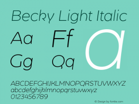 Becky Light Italic Version 1.001;PS 001.001;hotconv 1.0.88;makeotf.lib2.5.64775 Font Sample