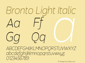Bronto Light Italic Version 1.001;PS 001.001;hotconv 1.0.70;makeotf.lib2.5.58329 Font Sample
