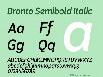 Bronto Semibold Italic Version 1.001;PS 001.001;hotconv 1.0.70;makeotf.lib2.5.58329 Font Sample