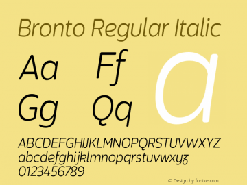 Bronto Regular Italic Version 1.001;PS 001.001;hotconv 1.0.70;makeotf.lib2.5.58329图片样张
