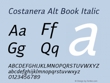 CostaneraAlt-BookItalic Version 1.000;PS 001.000;hotconv 1.0.88;makeotf.lib2.5.64775 Font Sample