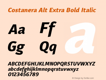 CostaneraAlt-ExtraBoldItalic Version 1.000;PS 001.000;hotconv 1.0.88;makeotf.lib2.5.64775 Font Sample