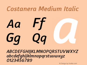 Costanera-MediumItalic Version 1.000;PS 001.000;hotconv 1.0.88;makeotf.lib2.5.64775图片样张