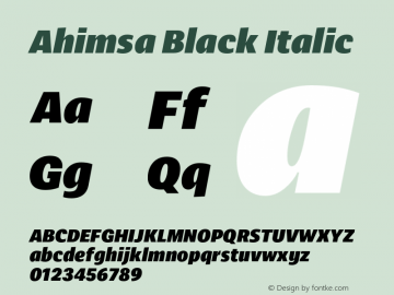 Ahimsa-BlackItalic Version 1.000;hotconv 1.0.109;makeotfexe 2.5.65596;com.myfonts.easy.satori-tf.ahimsa.black-italic.wfkit2.version.5pWs Font Sample