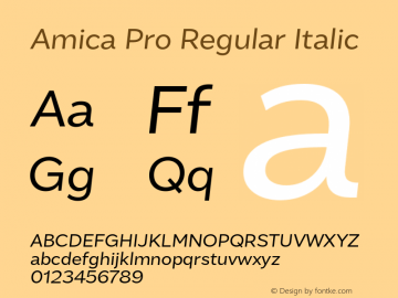 AmicaPro-RegularItalic 1.000 Font Sample