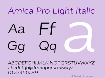 AmicaPro-LightItalic 1.000 Font Sample