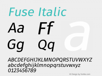 Fuse Italic Version 1.001;PS 001.001;hotconv 1.0.88;makeotf.lib2.5.64775 Font Sample